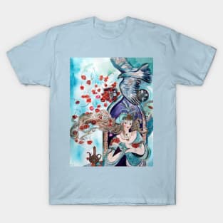 ORIENTAL FAIRY TALE ,PRINCESS ,RED ROSES AND FLYING HAWK T-Shirt